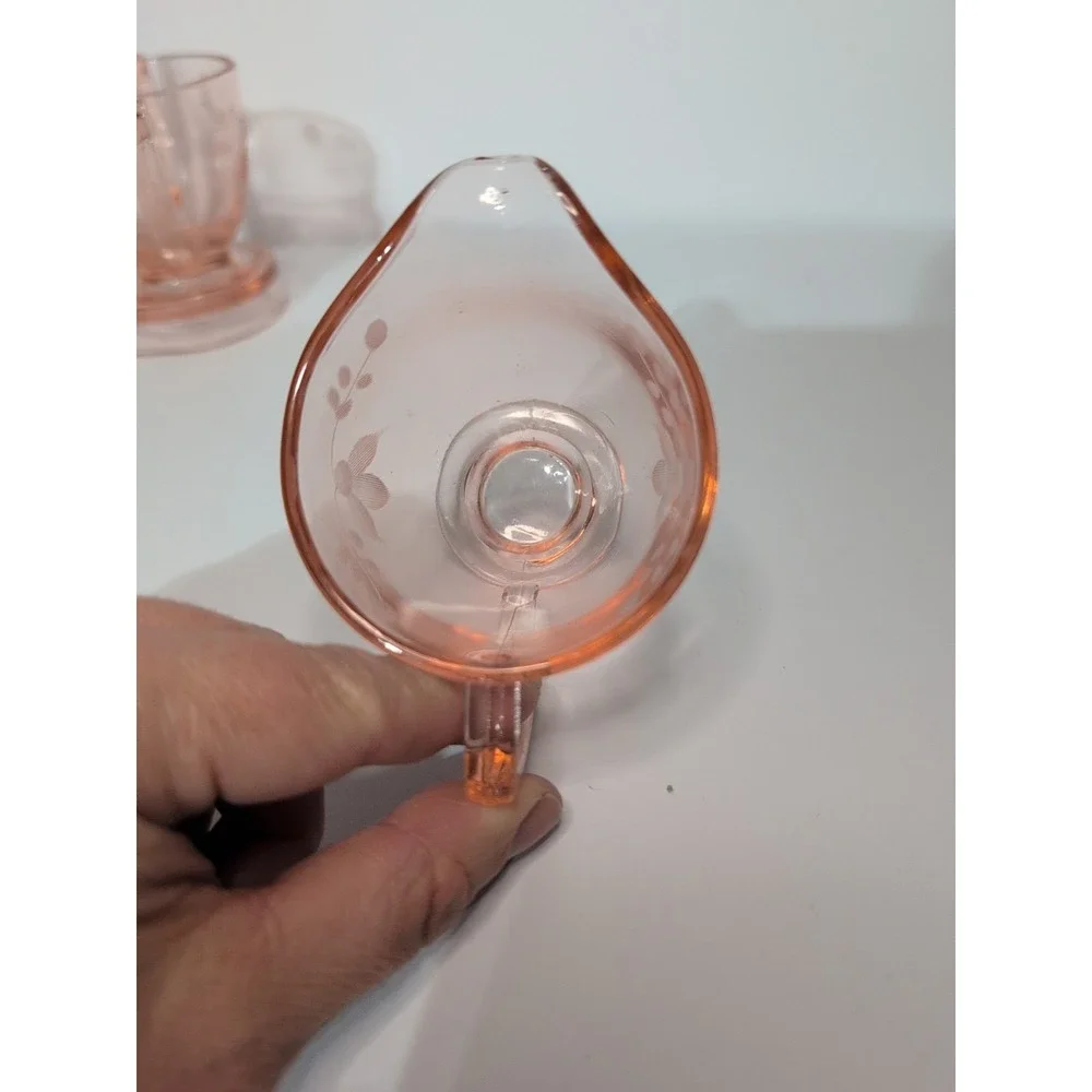 Pink Depression Etched Glass 3-Piece Set: Sugar, Creamer, &  tray coffee tea